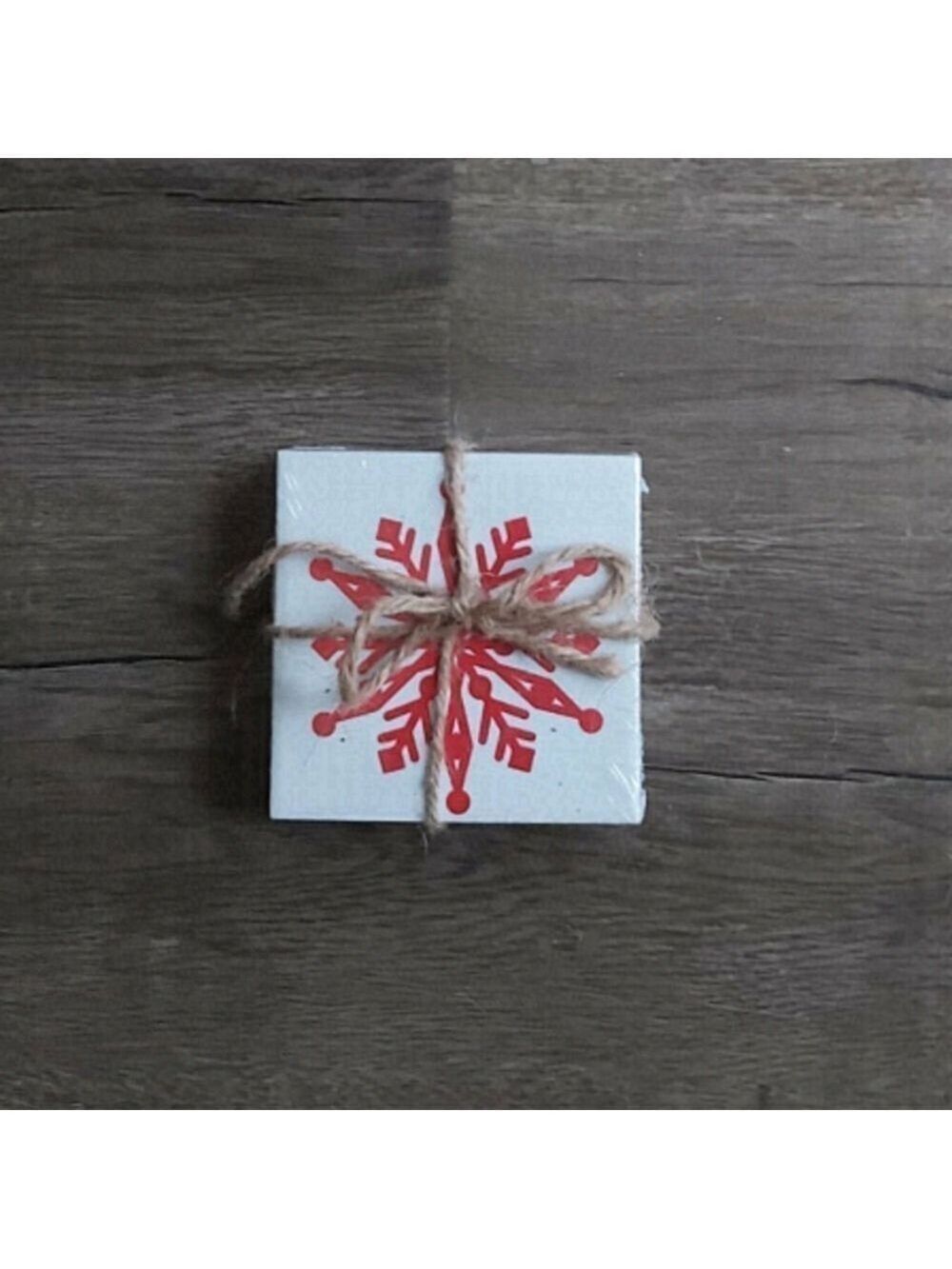 4 Piece Red Snowflake Coaster Set